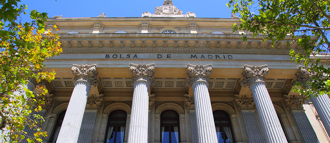 Bolsa,De,Madrid,Stock,Market,In,Spain,Facade,With,Stone